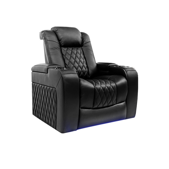 Ivy Bronx 37.5'' Wide Genuine Leather Power Recliner Home Theater